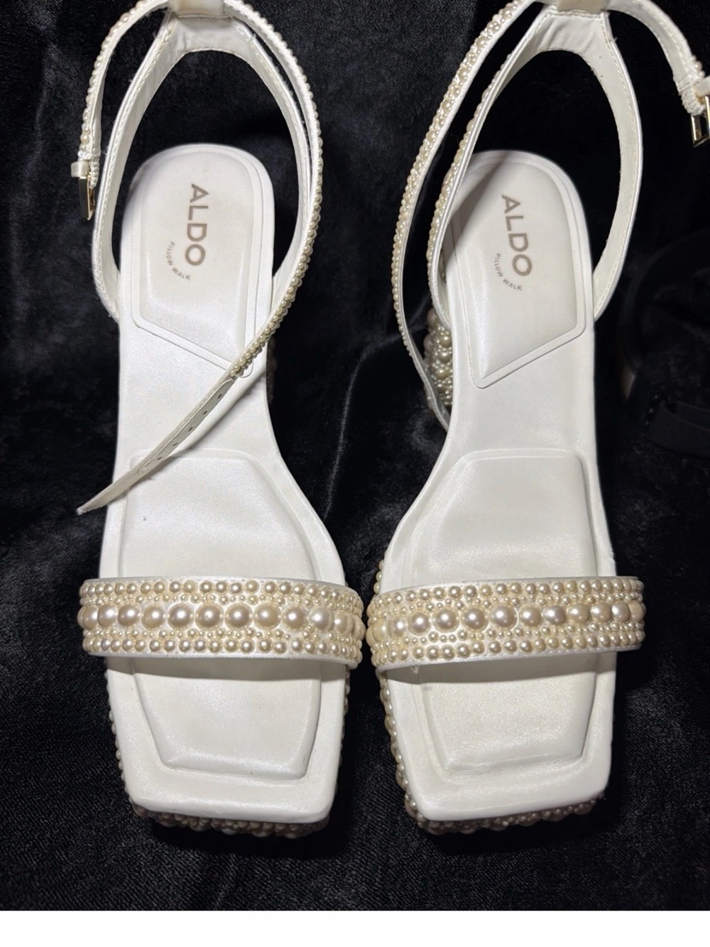 ALDO Lulu Pearl Block Heel Platform Sandals White Size 7